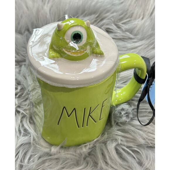 New RAE DUNN Monsters‎ Inc LL "MIKE" Green Mug w/ Topper Pixar Disney VHTF NEW - Picture 2 of 3